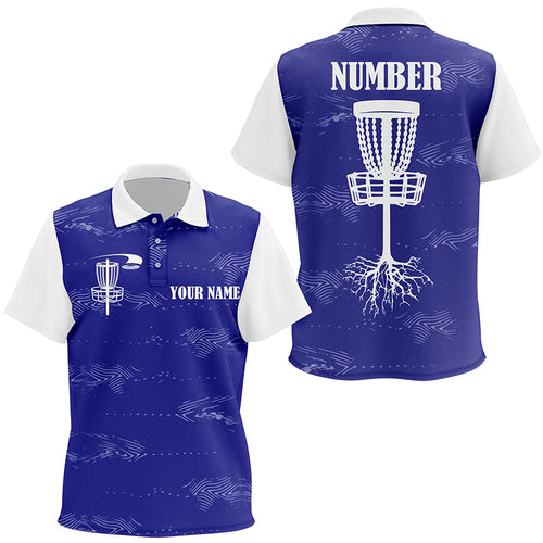 Blue and white Kid disc golf polo shirts custom disc golf basket, personalized golf gifts NQS6757