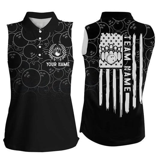 Black bowling camo Women sleeveless polo shirts Custom American flag patriotic bowling team jerseys NQS6760