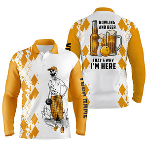 Funny bowling beer skull bowling shirts for men custom name bowling and beer that's why I'm here NQS4634