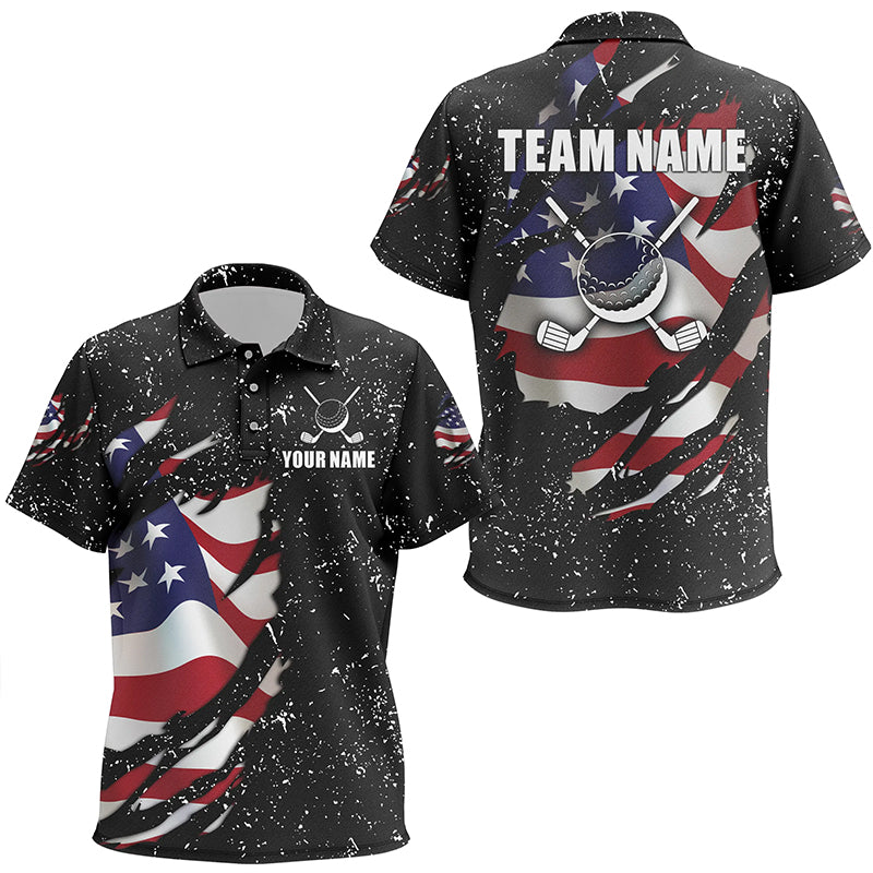 American flag black grunge pattern golf clubs Kid golf polos shirt custom best golf tops for kid NQS7227