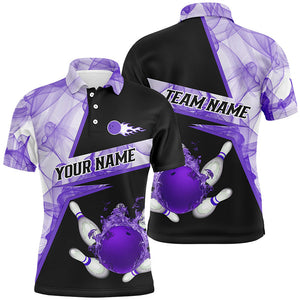 Bowling flame purple smoke pattern Custom black Mens Bowling polo shirts, Team Bowling League Jerseys NQS7229