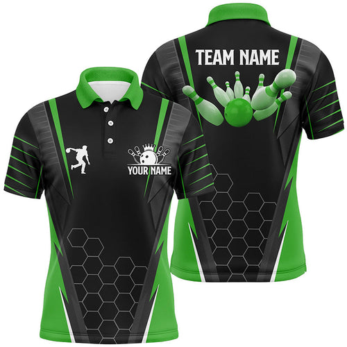 Black Men's Bowling polo Shirt Custom Name mens Bowlers Jersey, team bowling outfits | Green NQS6502