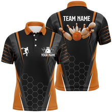 Load image into Gallery viewer, Black Men's Bowling polo Shirt Custom Name mens Bowlers Jersey, team bowling outfits | Orange NQS6503
