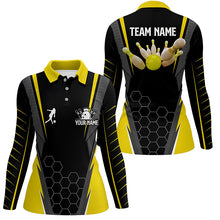 Load image into Gallery viewer, Black Women's Polo Bowling Shirt Custom Name Ladies Bowlers Jersey, team bowling outfits | Yellow NQS6504