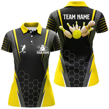 Load image into Gallery viewer, Black Women's Polo Bowling Shirt Custom Name Ladies Bowlers Jersey, team bowling outfits | Yellow NQS6504