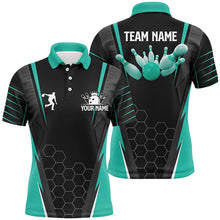 Load image into Gallery viewer, Black Men's Bowling polo Shirt Custom Name mens Bowlers Jersey, team bowling outfits | Turquoise NQS6505