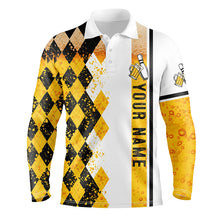 Load image into Gallery viewer, Funny black and yellow argyle Bowling beer Polo shirts for men custom team bowling jerseys for mens NQS6950