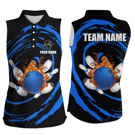 Blue flame bowling ball and pins Women sleeveless polo shirts Custom Team female bowling outfit NQS7235