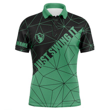 Load image into Gallery viewer, Mens golf polos shirts Just swing it custom name green geometric pattern golf shirts for men NQS5119