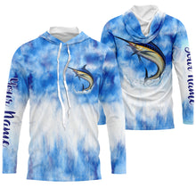 Load image into Gallery viewer, Marlin saltwater fishing blue sea camo Custom Name sun protection UPF long sleeves fishing jersey shirt NQS3541