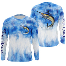 Load image into Gallery viewer, Marlin saltwater fishing blue sea camo Custom Name sun protection UPF long sleeves fishing jersey shirt NQS3541