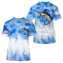 Load image into Gallery viewer, Marlin saltwater fishing blue sea camo Custom Name sun protection UPF long sleeves fishing jersey shirt NQS3541