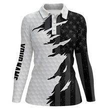 Load image into Gallery viewer, Personalized Womens golf polos shirt custom white golf shirts black american flag ladies golf apparel NQS7121