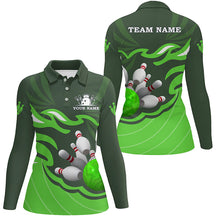Load image into Gallery viewer, Women bowling polo shirt Custom bowling ball pins team league jersey, personalized bowling gift| Green NQS6300