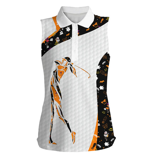 Black Halloween pattern white Womens sleeveless polo shirts Halloween golf gift NQS6304