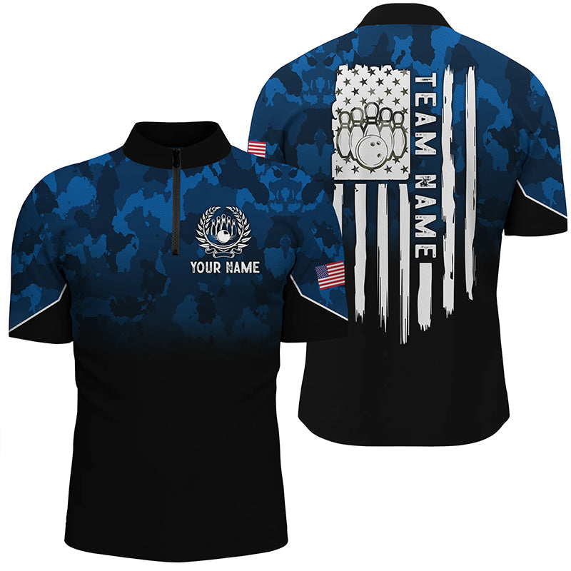 Black blue camo Men's bowling Quarter Zip shirts Custom American flag patriotic bowling team jerseys NQS6523