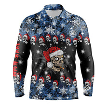 Load image into Gallery viewer, Funny Christmas Skull Santa snowflake pattern custom Mens golf polo shirts, Xmas golf attire for men NQS6778