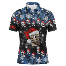 Load image into Gallery viewer, Funny Christmas Skull Santa snowflake pattern custom Mens golf polo shirts, Xmas golf attire for men NQS6778