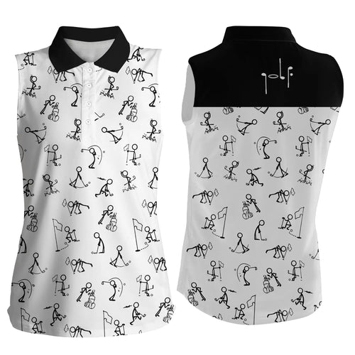Women sleeveless polo shirts funny golf pattern, white polo shirt golf outfit women golf top NQS4692