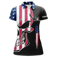 Load image into Gallery viewer, Womens golf polo shirts American flag patriotic custom skull golf shirts for women, ladies golf top NQS6310