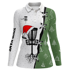 Women disc golf polo shirt Christmas pattern disc golf hole custom Christmas disc golf team shirt NQS6781