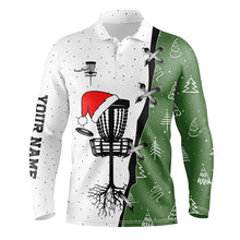 Load image into Gallery viewer, Mens disc golf polo shirt Christmas pattern disc golf hole custom Christmas disc golf team shirt NQS6781