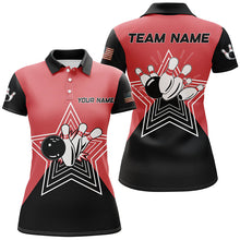 Load image into Gallery viewer, Red and Black retro bowling ball pins star custom Women bowling polo shirt team league jerseys NQS6787