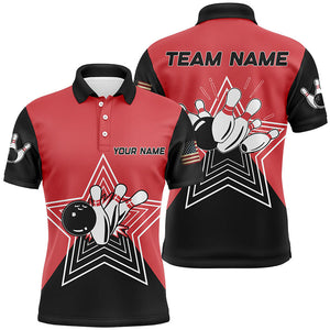 Red and Black retro bowling ball pins star custom Mens polo bowling shirt team league jerseys NQS6787