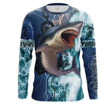 Load image into Gallery viewer, Shark Fishing ocean blue camo fishing Customize Name UV protection UPF 30+ long sleeves fishing shirts NQS2020
