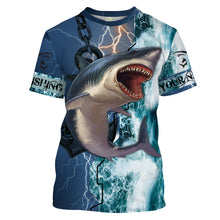 Load image into Gallery viewer, Shark Fishing ocean blue camo fishing Customize Name UV protection UPF 30+ long sleeves fishing shirts NQS2020