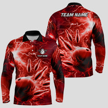 Load image into Gallery viewer, Mens polo bowling shirts Custom red lightning thunder Bowling Team Jersey, gift for team Bowlers NQS7144