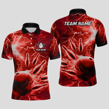 Load image into Gallery viewer, Mens polo bowling shirts Custom red lightning thunder Bowling Team Jersey, gift for team Bowlers NQS7144