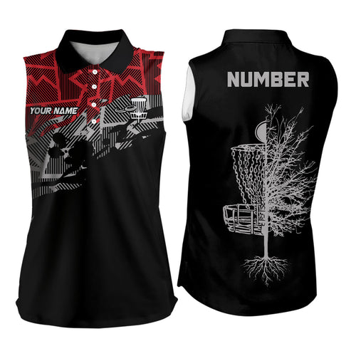 Red camo abstract pattern black Women sleeveless polo shirt custom disc golf clothing NQS6811