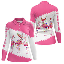 Load image into Gallery viewer, Funny pink Womens Christmas golf polo shirt custom Flamingo golf friend Christmas polo shirts NQS6812