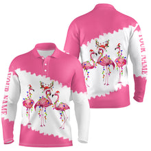 Load image into Gallery viewer, Funny pink Mens Christmas golf polo shirt custom Flamingo golf friend Christmas polo shirts NQS6812