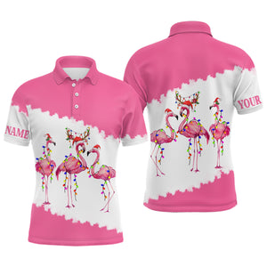 Funny pink Mens Christmas golf polo shirt custom Flamingo golf friend Christmas polo shirts NQS6812