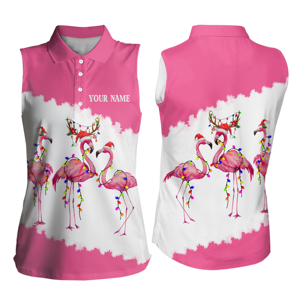 Funny pink Women Christmas golf sleeveless polo shirt custom Flamingo golf friend Christmas polo shirt NQS6812