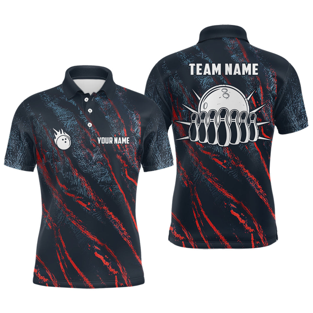 Blue and red camo bowling ball and pins jerseys Custom Team League Bowling Polo Shirts For Men NQS6554