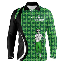 Load image into Gallery viewer, Mens golf polo shirts custom black green argyle pattern golf skull golf tops for ladies, golf gifts NQS7010
