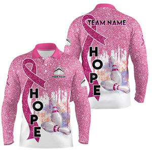 Pink glitter ribbon breast cancer awareness bowling jerseys Custom Team Bowling Polo Shirt for men NQS6555