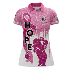 Load image into Gallery viewer, Pink glitter Womens golf polo shirt custom pink ribbon breast cancer awareness golf shirt for ladies NQS6556