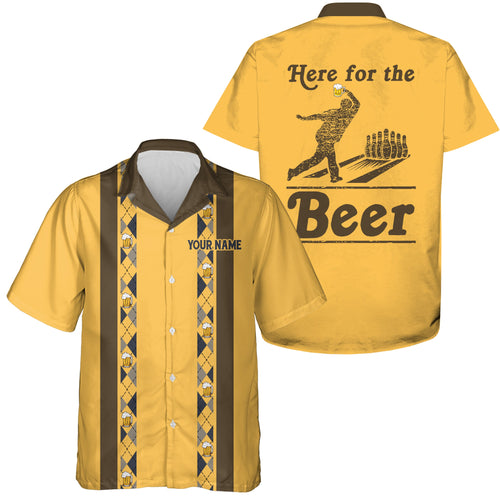 Personalized Yellow Retro Bowling hawaiian shirts Custom Here for the beer  Team button up shirts NQS6567