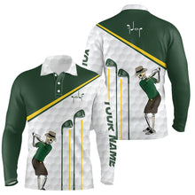 Load image into Gallery viewer, Green and white Men golf polo upf shirts custom golf skull golf ball pattern outfit for men NQS6574