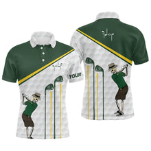 Load image into Gallery viewer, Green and white Men golf polo upf shirts custom golf skull golf ball pattern outfit for men NQS6574