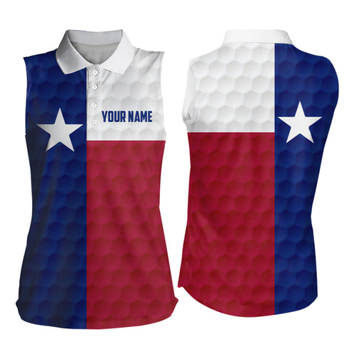 Womens sleeveless golf polos custom Texas flag golf ball polos shirt for ladies, golfing gifts NQS6575