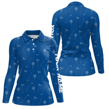 Load image into Gallery viewer, Women golf polo shirts custom blue golf pattern polos shirt for women, personalized golf gifts NQS6577