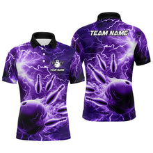 Load image into Gallery viewer, Mens polo bowling shirts Custom purple lightning thunder Bowling Team Jersey, gift for team Bowlers NQS6581