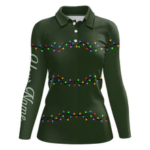 Load image into Gallery viewer, Green Christmas light Womens golf polo shirts custom Womens christmas golf shirt, Xmas golf tops NQS6833