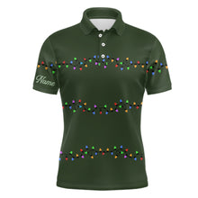 Load image into Gallery viewer, Green Christmas light Mens golf polo shirts custom mens christmas golf shirt, Xmas golf tops for men NQS6833