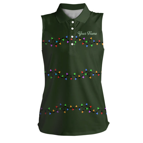 Green Christmas light Womens sleeveless polo shirts custom Womens christmas golf shirt, Xmas golf tops NQS6833